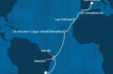 Španielsko, Maroko, Kapverdy, Brazília z Barcelony na lodi Costa Deliziosa