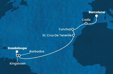 Guadeloupe, Svätý Vincent a Grenadiny, Barbados, Španielsko, Portugalsko z Pointe-à-Pitre na lodi Costa Fortuna