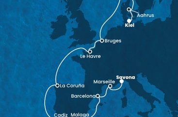 Taliansko, Francúzsko, Španielsko, Belgicko, Nórsko, Dánsko, Nemecko zo Savony na lodi Costa Diadema
