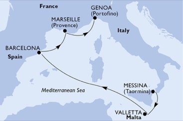 Taliansko, Malta, Španielsko, Francúzsko z Messiny na lodi MSC World Europa