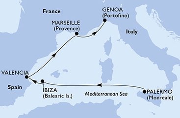 Taliansko, Španielsko, Francúzsko z Palerma na lodi MSC Seaside