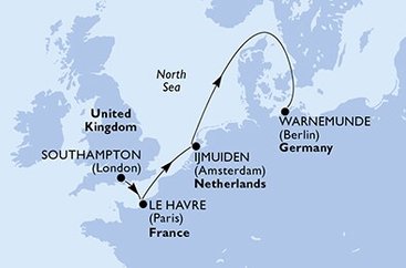 Veľká Británia, Francúzsko, Holandsko, Nemecko zo Southamptonu na lodi MSC Poesia