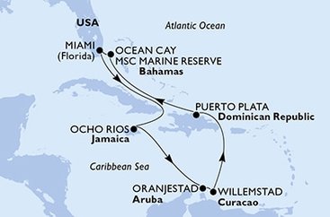 USA, Jamajka, Aruba, Curacao, Dominikánska republika, Bahamy z Miami na lodi MSC Divina