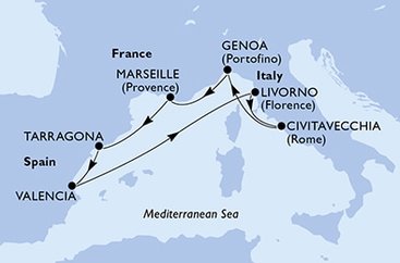 Španielsko, Taliansko, Francúzsko z Valencie na lodi MSC Fantasia