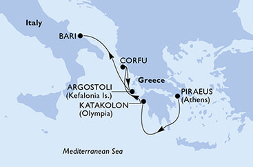 Grécko, Taliansko z Pireusu na lodi MSC Opera