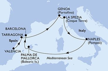 Španielsko, Taliansko z Valencie na lodi MSC Fantasia