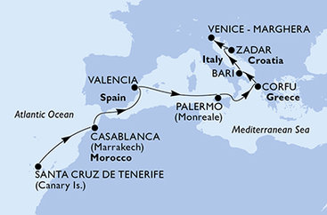 Španielsko, Maroko, Taliansko, Grécko, Chorvátsko z Tenerife na lodi MSC Opera