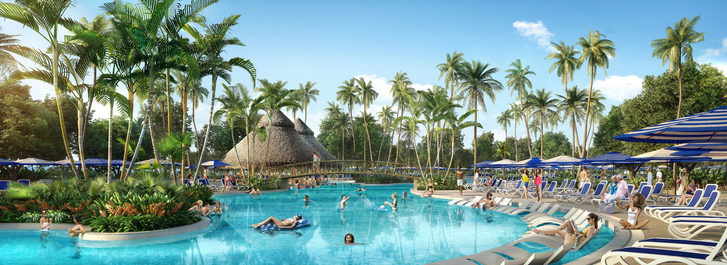 Oasis Lagoon je největší sladkovodní bazén v Karibiku se zátokami, kde si to své najdou ti, kteří chtějí strávit odpoledne s rodinou, i ti, jež preferují osvěžující koktejl s přáteli v plovoucím baru