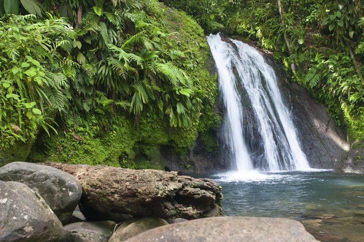 Vodopád v deštném pralese, Guadeloupe.