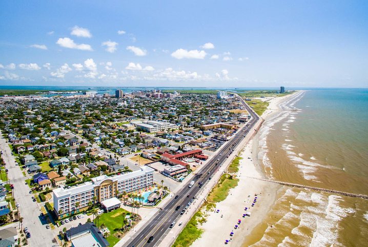 Letecký pohled na Galveston, Texas