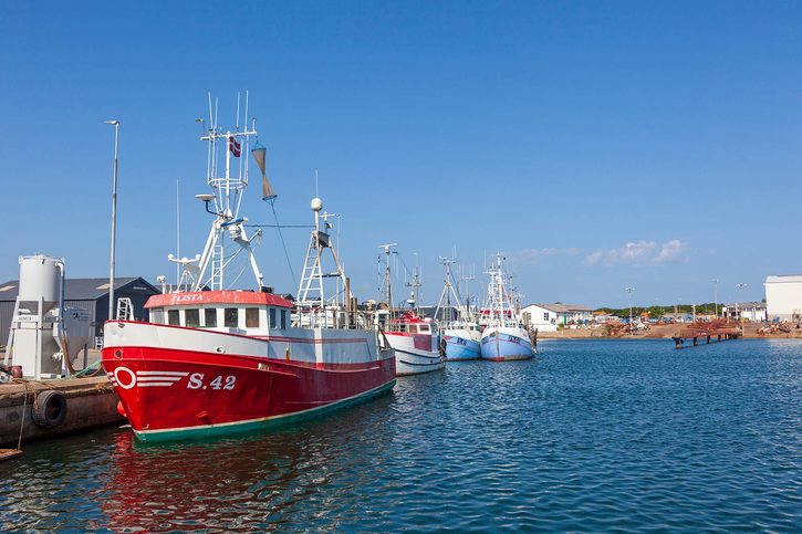 Lodě kotvící v rybářském přístavu Skagenu, Dánsko