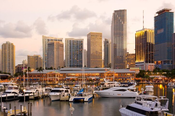 Miami - City skyline, Bayside Shopping Mall and Marina at Downtown Miami, Florida, United States_1798754122