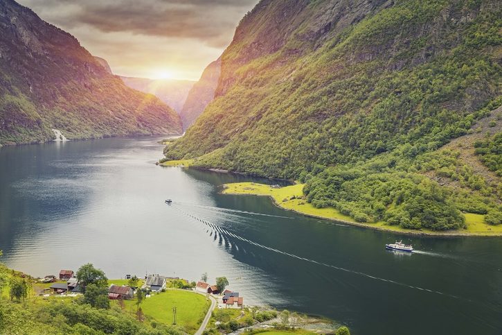 Flam - Letecký pohľad na Sognefjord