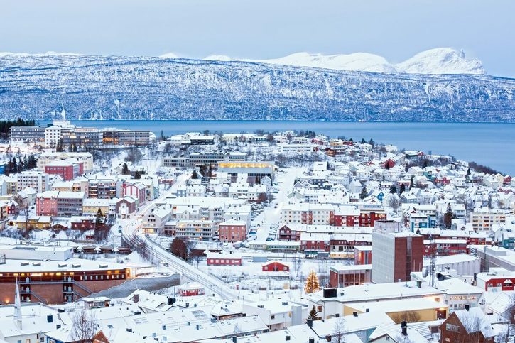 Pohľad na Narvik v zimnom období 