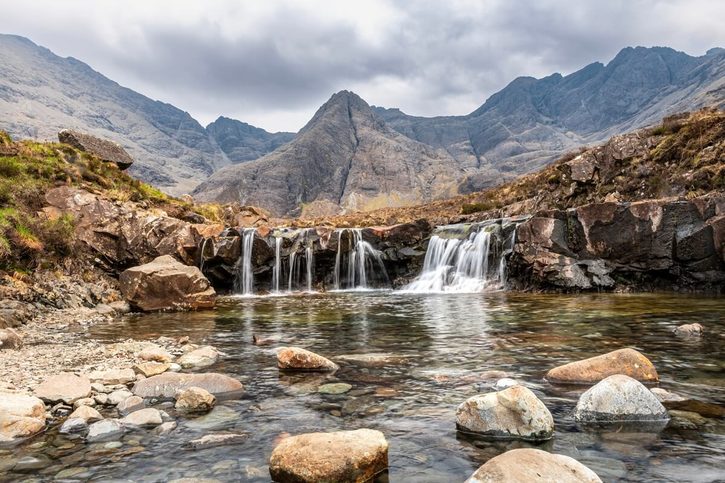 Skye - Výhľad na Fairy Pools.