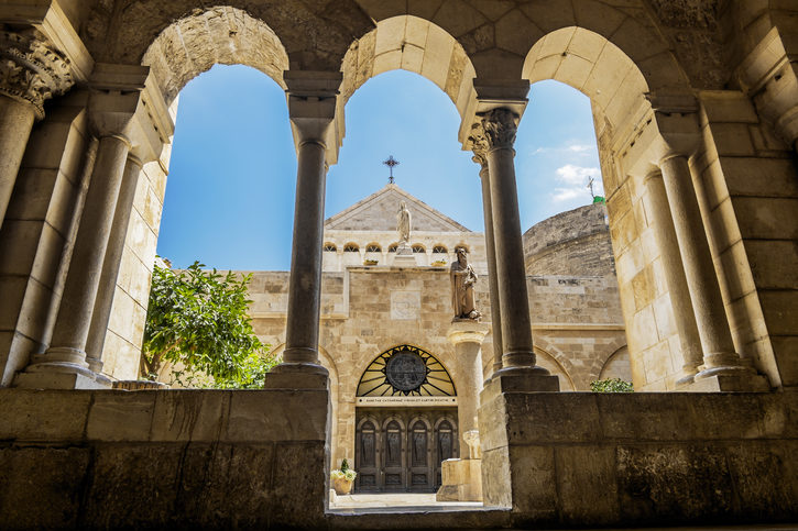 Pohled na kostel Narození Betléma, Jeruzalém, Izrael