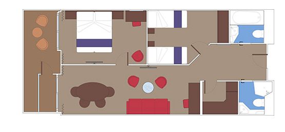 Čtyřlůžkové Apartmá Grand Suite se dvěma ložnicemi (SD3), plánek - MSC Seaside