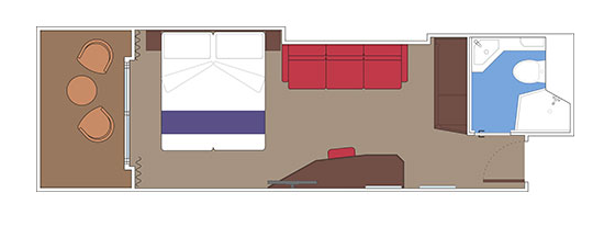 Čtyřlůžková kajuta s balkonem, plánek - MSC Seaside