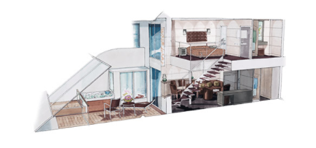 Čtyřlůžkové Apartmá Duplex (YCD), nákres - MSC Virtuosa