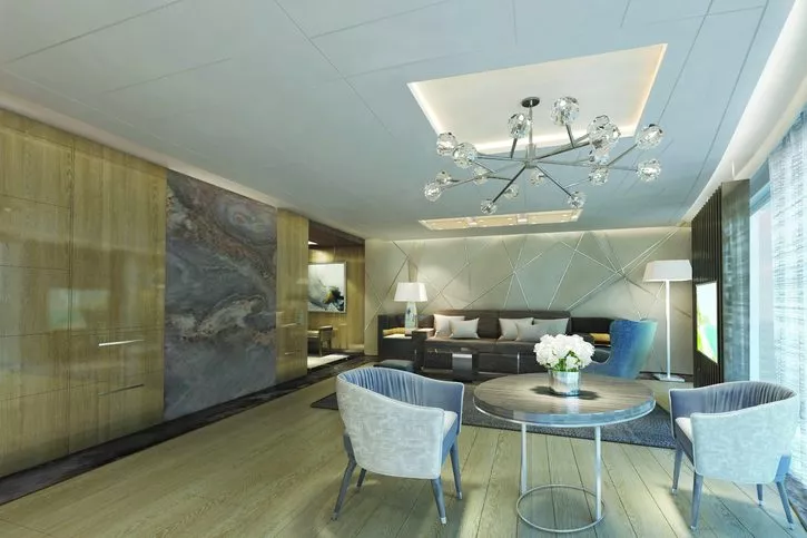 The Haven Deluxe Owner's apartmá s velkým balkonem, obývací část - Norwegian Encore