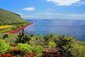 Pohled na červenou pláž a lagunu ostrova Rabida, Národní park Galapágy, Ekvádor
