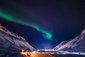 Polární arktická polární záře, Longyerbyen, Norsko, Špicberky