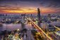 Bangkok město při západu slunce (Taksinský most)