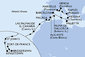 Francúzsko, Taliansko, Malta, Španielsko, Antigua a Barbuda, Svätý Vincent a Grenadiny, Barbados, Martinik z Marseille na lodi MSC World Asia