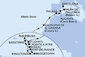 Španielsko, Antigua a Barbuda, Svätý Vincent a Grenadiny, Barbados, Martinik, Guadeloupe, Svatý Martin, Svätý Krištof a Nevis, Dominika z Barcelony na lodi MSC World Asia