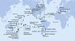 Argentína, Zámořské území Velké Británie, Chile, Francouzská Polynésie, Cookovy ostrovy, Nový Zéland, Austrália, Nová Kaledonie, Vanuatu, Samoa, Americká Samoa, USA, Mexiko, Kostarika, , Panama, Dominikánska republika, Britské Panenské ostrovy, Svatý Martin, Španielsko, Taliansko z Buenos Aires na lodi MSC Magnifica