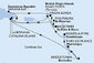 Martinik, Guadeloupe, Britské Panenské ostrovy, Dominikánska republika, Veľká Británia, Svätý Krištof a Nevis, Svatý Martin, Barbados z Fort de France, Martinik na lodi MSC Opera