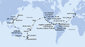 Španielsko, Portugalsko, Barbados, Grenada, Curacao, Kolumbia, Kostarika, Panama, Guatemala, Mexiko, USA, Americká Samoa, Samoa, Fiji, Nový Zéland, Austrália, Filipíny, Tchaj-wan, Japonsko z Barcelony na lodi MSC Magnifica