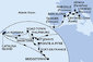Taliansko, Francúzsko, Španielsko, Maroko, Antigua a Barbuda, Svatý Martin, Svätý Krištof a Nevis, Dominikánska republika, Barbados, Martinik, Guadeloupe, Britské Panenské ostrovy z Civitavechie na lodi MSC Opera
