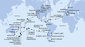 Argentína, Zámořské území Velké Británie, Chile, Francouzská Polynésie, Cookovy ostrovy, Nový Zéland, Austrália, Nová Kaledonie, Vanuatu, Samoa, Americká Samoa, USA, Mexiko, Kostarika, , Panama, Dominikánska republika, Britské Panenské ostrovy, Svatý Martin, Španielsko, Taliansko, Francúzsko, Tarragona z Buenos Aires na lodi MSC Magnifica