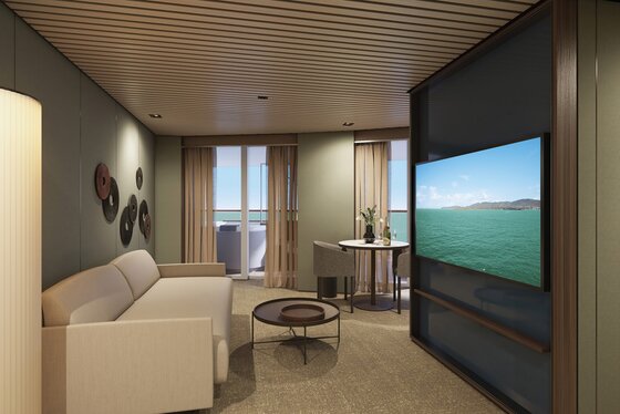 The Haven Owner’s apartmán s hlavnou spálňou a veľkým balkónom na zadnej časti lode (H4) – Norwegian Bella