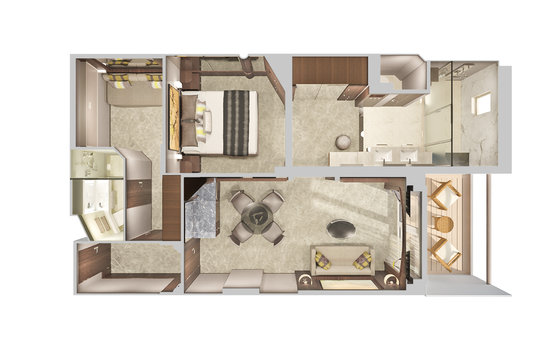 Rodinné Deluxe apartmá se dvěma ložnicemi a balkonem, schéma - Norwegian Pearl