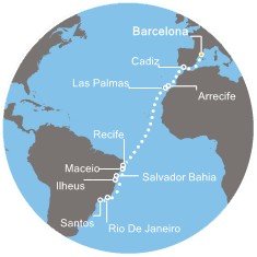 Španielsko, Brazília z Barcelony na lodi Costa Favolosa