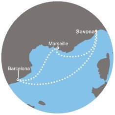 Francúzsko, Španielsko, Taliansko zo Savony na lodi Costa Diadema