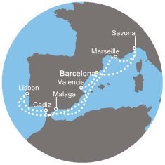Francúzsko, Španielsko, Portugalsko, Taliansko z Barcelony na lodi Costa Favolosa