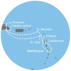 Martinik, Guadeloupe, Svatý Martin, Dominikánska republika, Svätý Krištof a Nevis, Antigua a Barbuda z Fort de France, Martinik na lodi Costa Pacifica