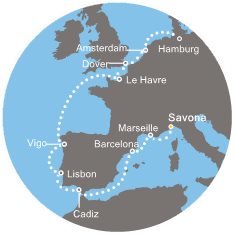Taliansko, Francúzsko, Španielsko, Portugalsko, Veľká Británia, Holandsko, Nemecko zo Savony na lodi Costa Pacifica