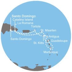 Dominikánska republika, Veľká Británia, Svätý Krištof a Nevis, Antigua a Barbuda, Francúzsko, Holandsko zo Santo Dominga na lodi Costa Pacifica