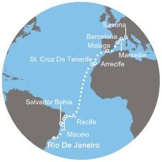 Brazília, Španielsko, Francúzsko, Taliansko z Rio de Janeira na lodi Costa Favolosa
