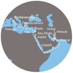 Taliansko, Grécko, Izrael, Jordánsko, Omán, Spojené arabské emiráty z Civitavechie na lodi Costa Diadema