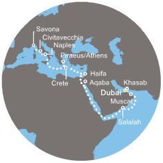 Spojené arabské emiráty, Omán, Jordánsko, Izrael, Grécko, Taliansko z Dubaja na lodi Costa Diadema