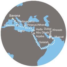 Taliansko, Grécko, Izrael, Jordánsko, Omán, Spojené arabské emiráty zo Savony na lodi Costa Diadema