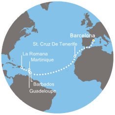 Španielsko, Barbados, Martinik, Guadeloupe, Dominikánska republika z Barcelony na lodi Costa Favolosa