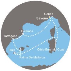 Taliansko, Francúzsko, Španielsko, Barbados, Martinik, Guadeloupe zo Savony na lodi Costa Favolosa
