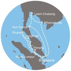Singapur, Thajsko, Kambodža, Malajzia na lodi Costa Fortuna