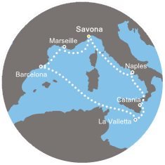 Taliansko, Malta, Španielsko, Francúzsko zo Savony na lodi Costa Fascinosa